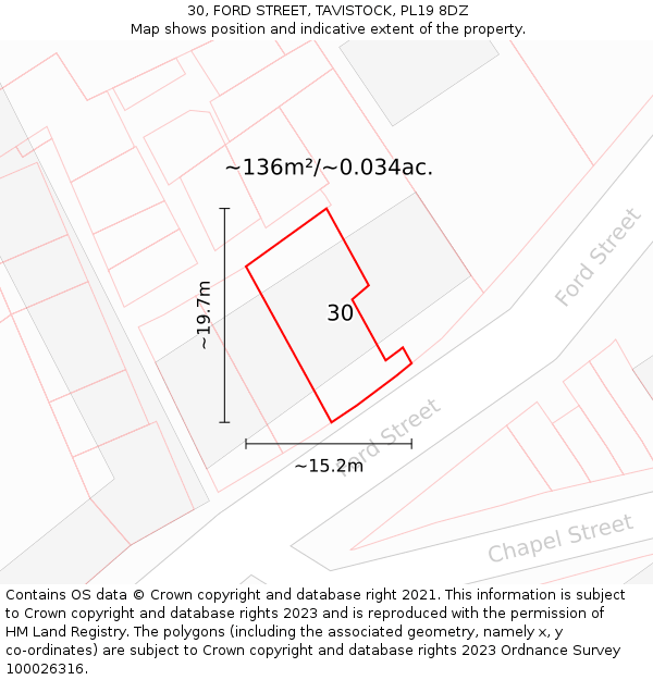 30, FORD STREET, TAVISTOCK, PL19 8DZ: Plot and title map