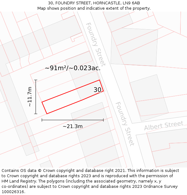 30, FOUNDRY STREET, HORNCASTLE, LN9 6AB: Plot and title map