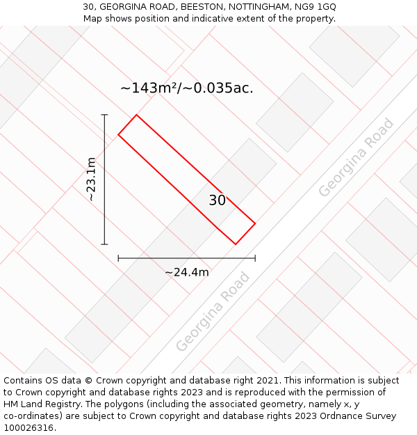 30, GEORGINA ROAD, BEESTON, NOTTINGHAM, NG9 1GQ: Plot and title map