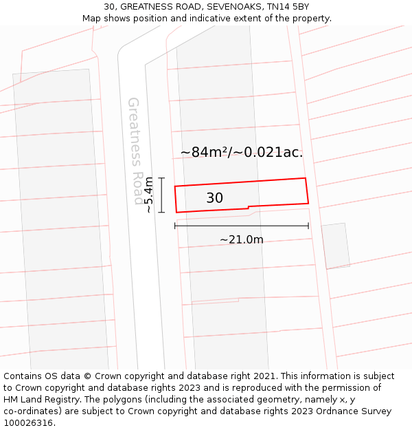 30, GREATNESS ROAD, SEVENOAKS, TN14 5BY: Plot and title map
