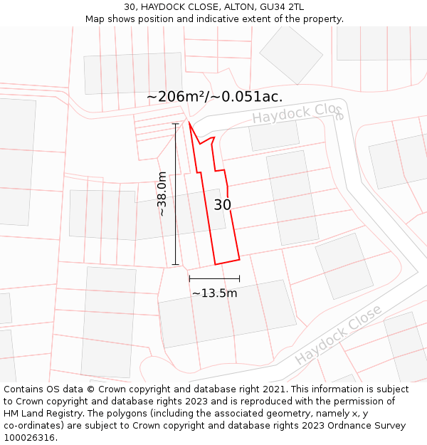 30, HAYDOCK CLOSE, ALTON, GU34 2TL: Plot and title map