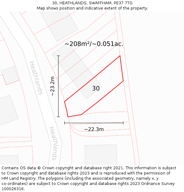 30, HEATHLANDS, SWAFFHAM, PE37 7TG: Plot and title map