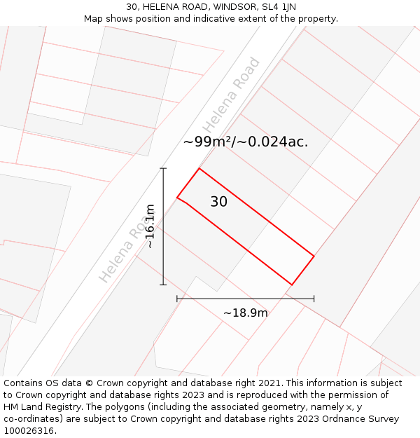 30, HELENA ROAD, WINDSOR, SL4 1JN: Plot and title map