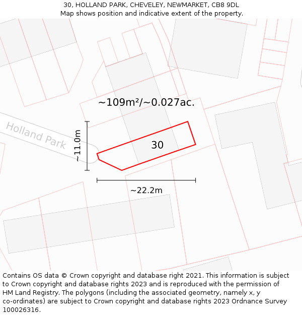 30, HOLLAND PARK, CHEVELEY, NEWMARKET, CB8 9DL: Plot and title map