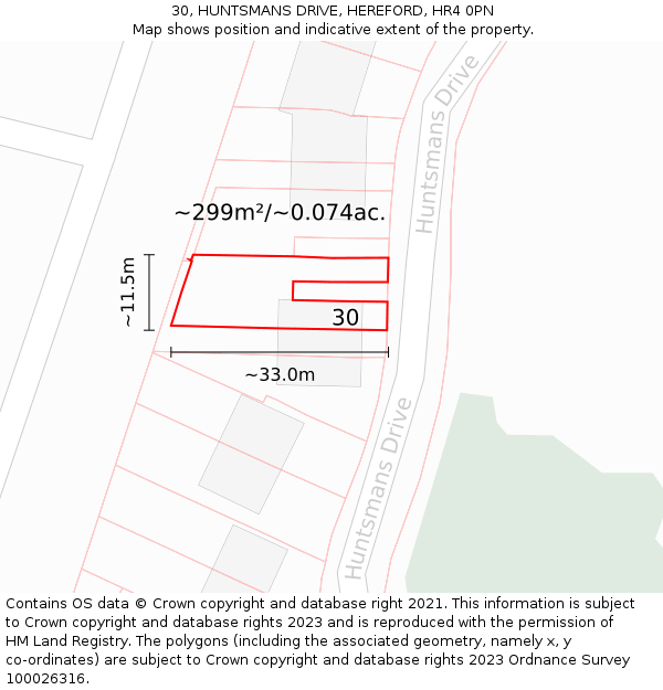 30, HUNTSMANS DRIVE, HEREFORD, HR4 0PN: Plot and title map