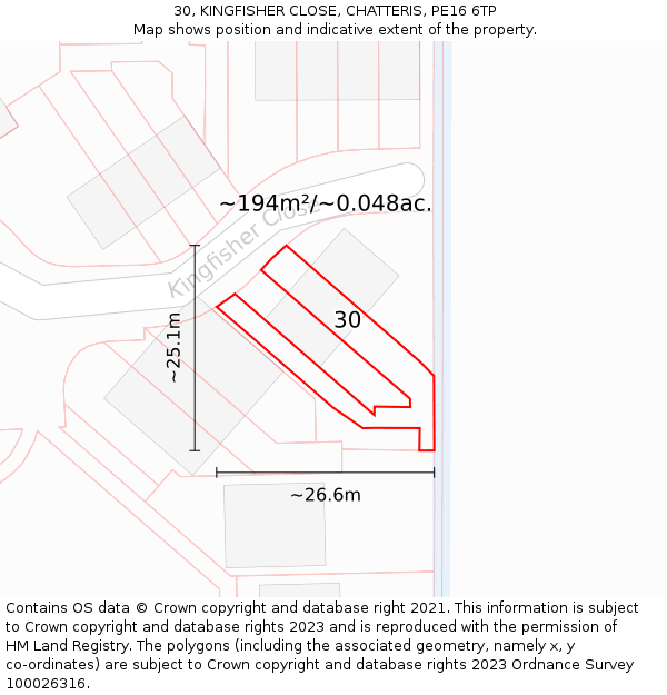 30, KINGFISHER CLOSE, CHATTERIS, PE16 6TP: Plot and title map