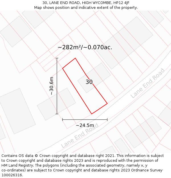 30, LANE END ROAD, HIGH WYCOMBE, HP12 4JF: Plot and title map