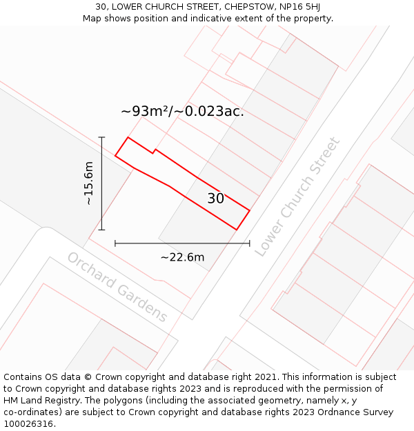 30, LOWER CHURCH STREET, CHEPSTOW, NP16 5HJ: Plot and title map