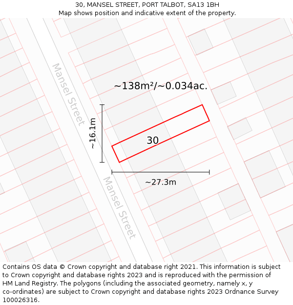 30, MANSEL STREET, PORT TALBOT, SA13 1BH: Plot and title map