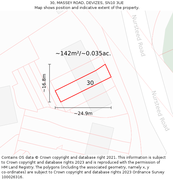 30, MASSEY ROAD, DEVIZES, SN10 3UE: Plot and title map