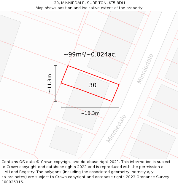 30, MINNIEDALE, SURBITON, KT5 8DH: Plot and title map