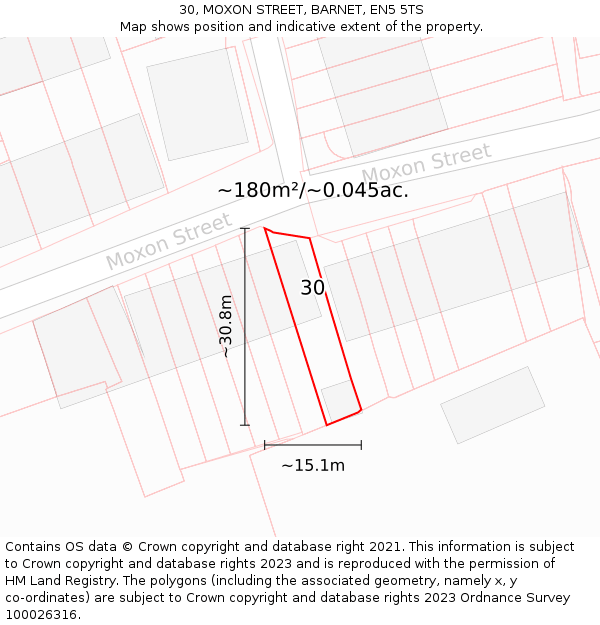 30, MOXON STREET, BARNET, EN5 5TS: Plot and title map