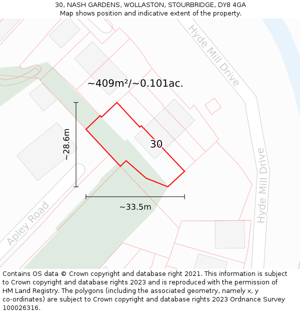 30, NASH GARDENS, WOLLASTON, STOURBRIDGE, DY8 4GA: Plot and title map