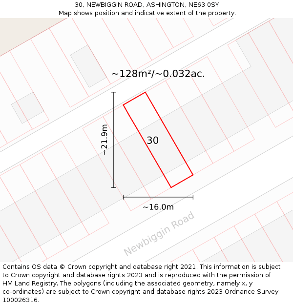 30, NEWBIGGIN ROAD, ASHINGTON, NE63 0SY: Plot and title map