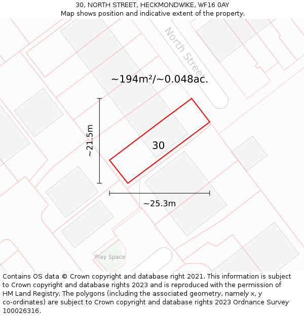 30, NORTH STREET, HECKMONDWIKE, WF16 0AY: Plot and title map