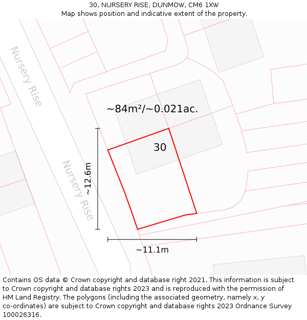 30, NURSERY RISE, DUNMOW, CM6 1XW: Plot and title map