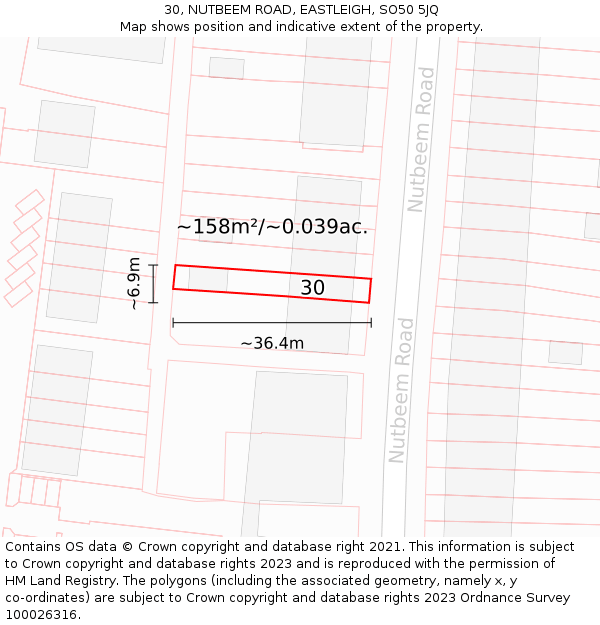 30, NUTBEEM ROAD, EASTLEIGH, SO50 5JQ: Plot and title map