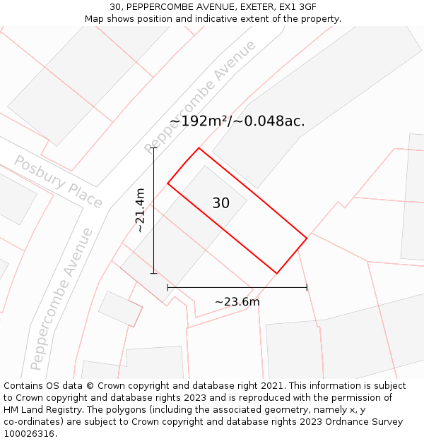 30, PEPPERCOMBE AVENUE, EXETER, EX1 3GF: Plot and title map