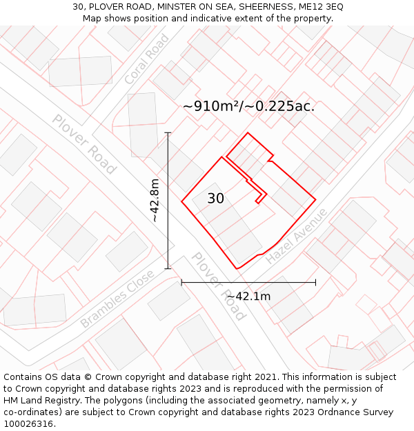 30, PLOVER ROAD, MINSTER ON SEA, SHEERNESS, ME12 3EQ: Plot and title map