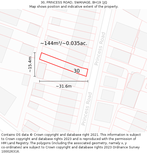 30, PRINCESS ROAD, SWANAGE, BH19 1JQ: Plot and title map