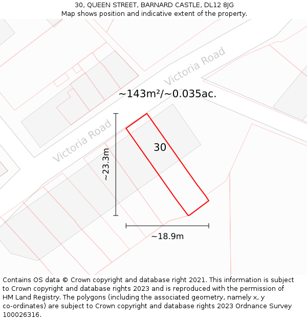 30, QUEEN STREET, BARNARD CASTLE, DL12 8JG: Plot and title map