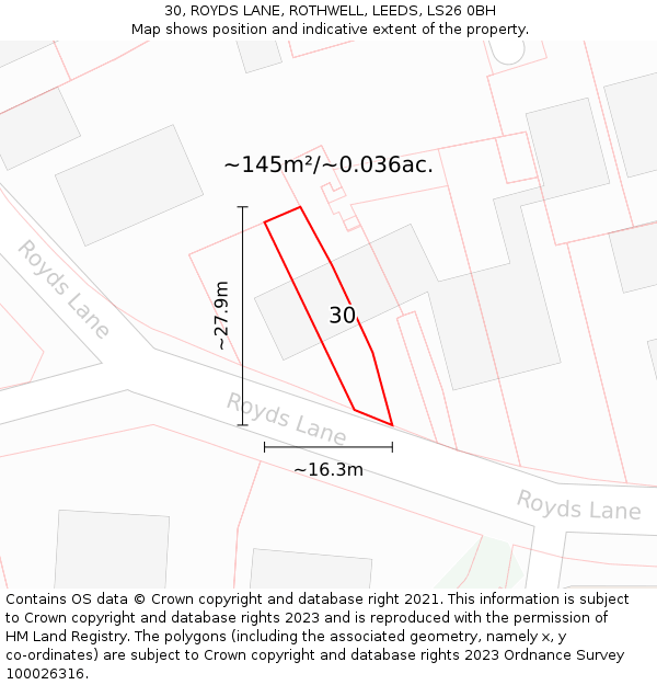 30, ROYDS LANE, ROTHWELL, LEEDS, LS26 0BH: Plot and title map