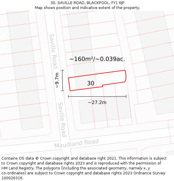 30, SAVILLE ROAD, BLACKPOOL, FY1 6JP: Plot and title map