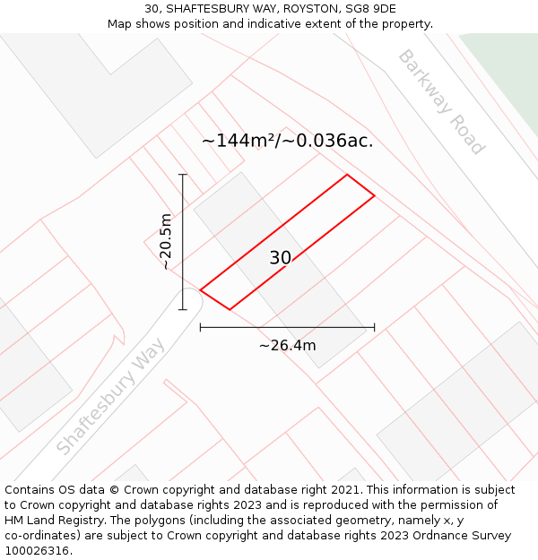 30, SHAFTESBURY WAY, ROYSTON, SG8 9DE: Plot and title map