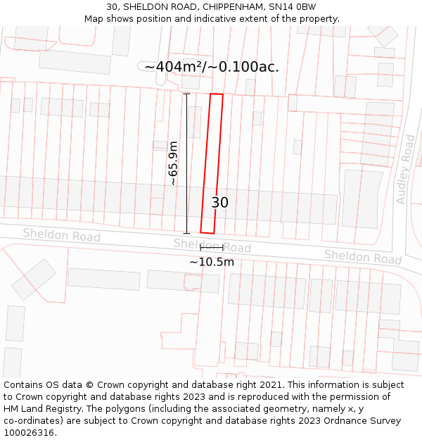 30, SHELDON ROAD, CHIPPENHAM, SN14 0BW: Plot and title map