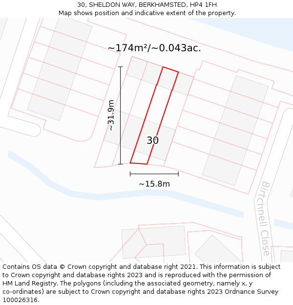 30, SHELDON WAY, BERKHAMSTED, HP4 1FH: Plot and title map