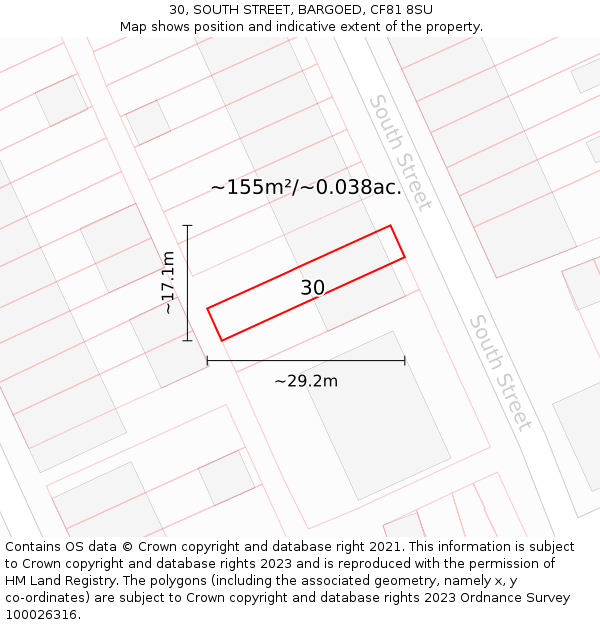 30, SOUTH STREET, BARGOED, CF81 8SU: Plot and title map