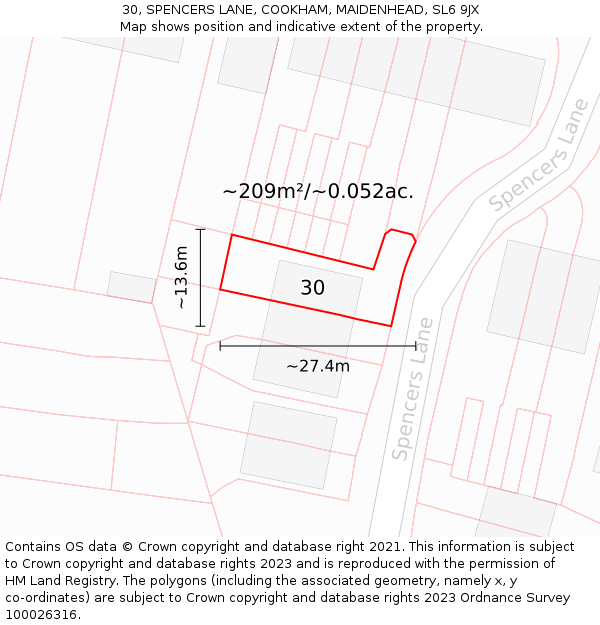 30, SPENCERS LANE, COOKHAM, MAIDENHEAD, SL6 9JX: Plot and title map