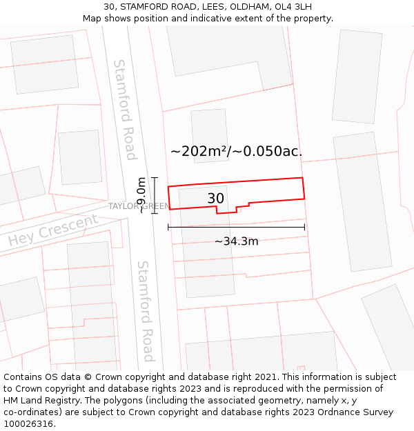 30, STAMFORD ROAD, LEES, OLDHAM, OL4 3LH: Plot and title map