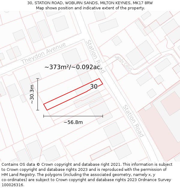 30, STATION ROAD, WOBURN SANDS, MILTON KEYNES, MK17 8RW: Plot and title map