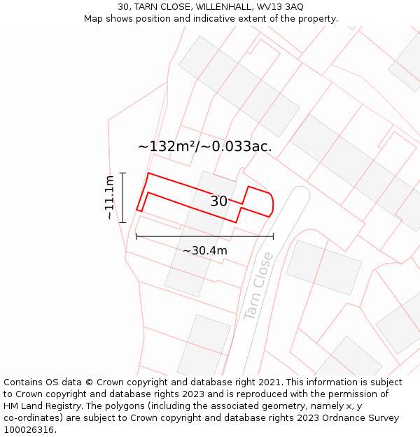 30, TARN CLOSE, WILLENHALL, WV13 3AQ: Plot and title map
