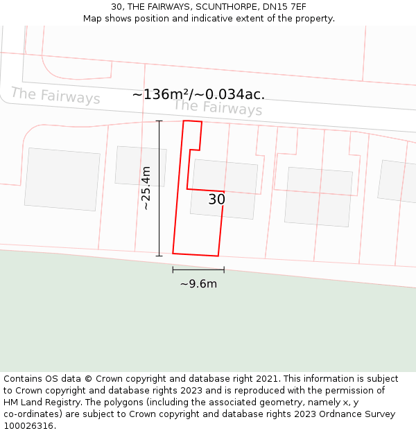 30, THE FAIRWAYS, SCUNTHORPE, DN15 7EF: Plot and title map