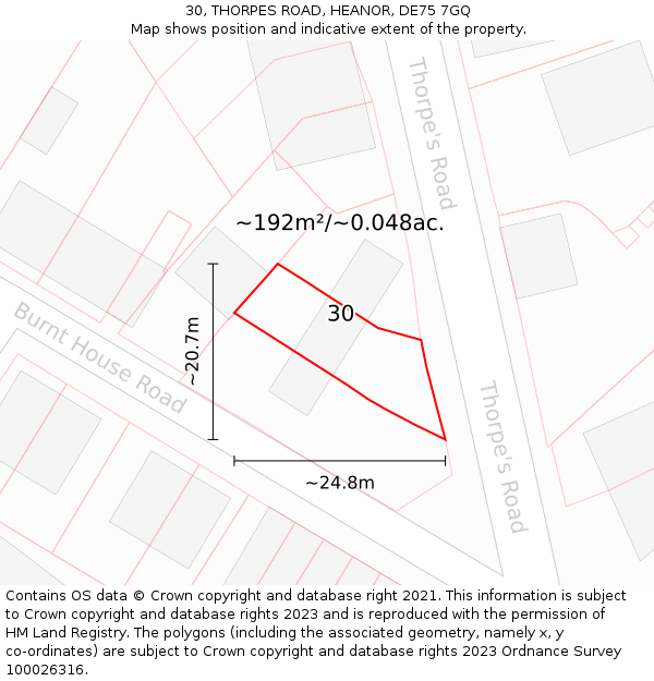 30, THORPES ROAD, HEANOR, DE75 7GQ: Plot and title map