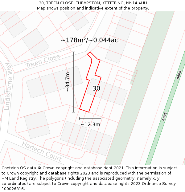 30, TREEN CLOSE, THRAPSTON, KETTERING, NN14 4UU: Plot and title map