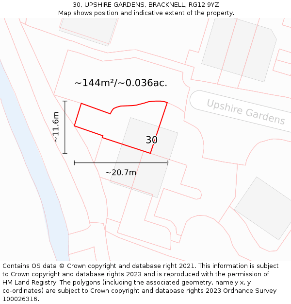 30, UPSHIRE GARDENS, BRACKNELL, RG12 9YZ: Plot and title map