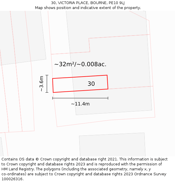 30, VICTORIA PLACE, BOURNE, PE10 9LJ: Plot and title map