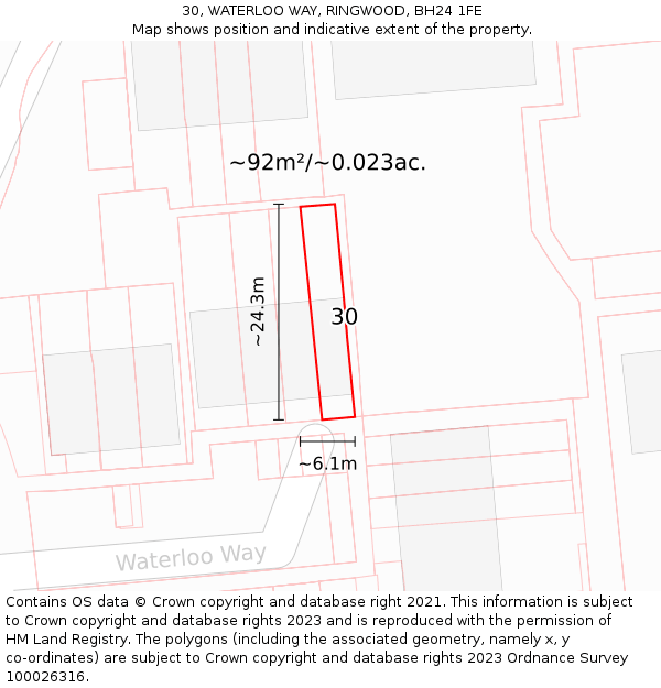 30, WATERLOO WAY, RINGWOOD, BH24 1FE: Plot and title map