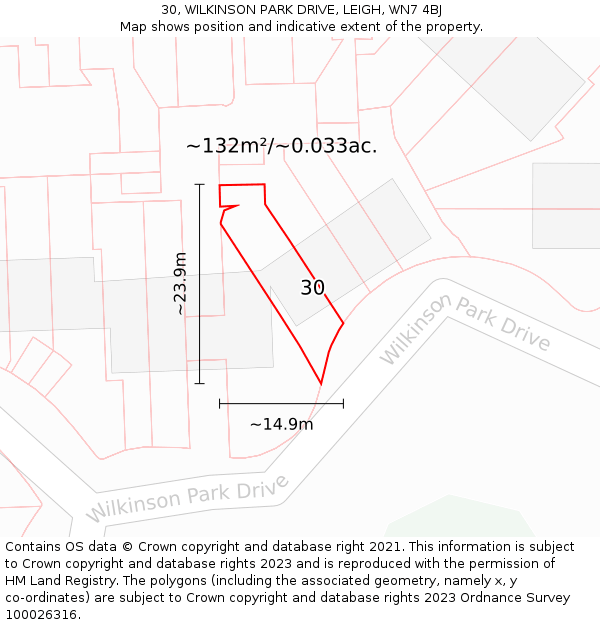 30, WILKINSON PARK DRIVE, LEIGH, WN7 4BJ: Plot and title map