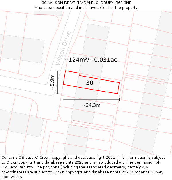 30, WILSON DRIVE, TIVIDALE, OLDBURY, B69 3NF: Plot and title map