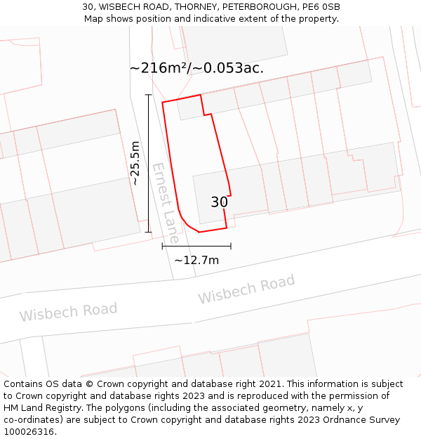 30, WISBECH ROAD, THORNEY, PETERBOROUGH, PE6 0SB: Plot and title map