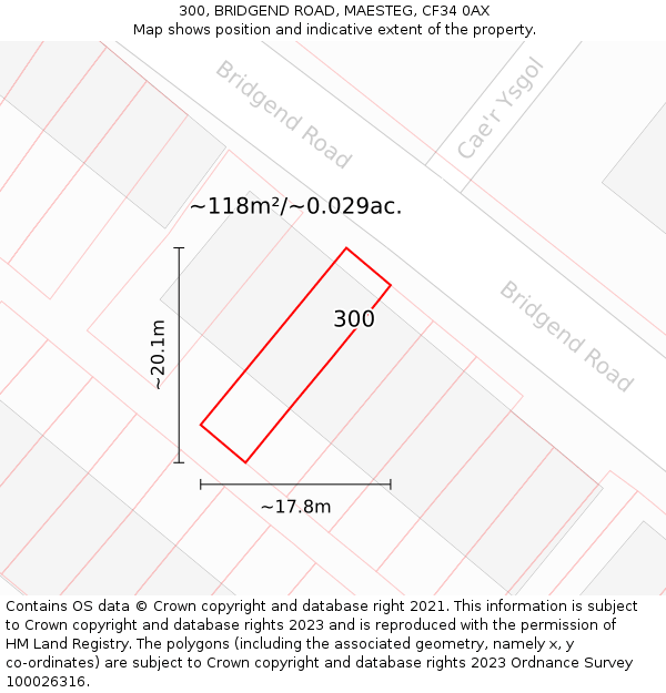 300, BRIDGEND ROAD, MAESTEG, CF34 0AX: Plot and title map
