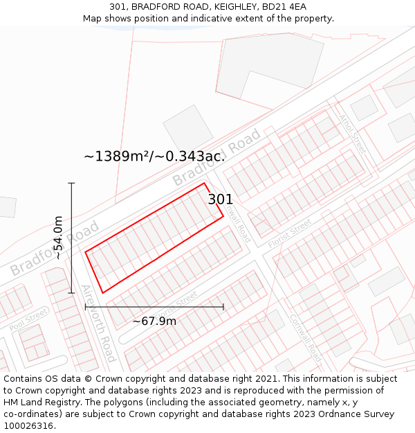 301, BRADFORD ROAD, KEIGHLEY, BD21 4EA: Plot and title map