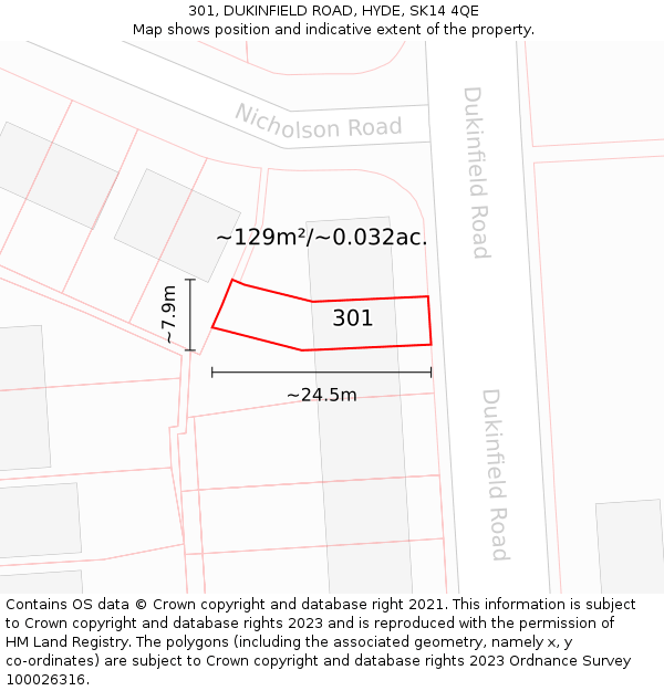 301, DUKINFIELD ROAD, HYDE, SK14 4QE: Plot and title map