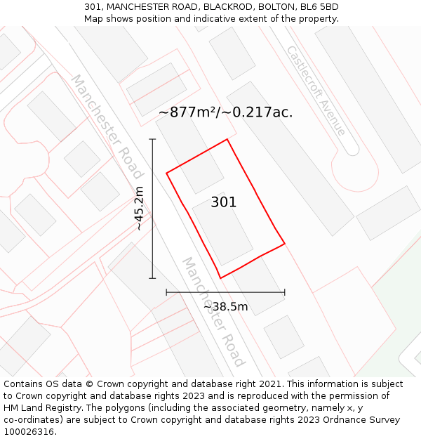 301, MANCHESTER ROAD, BLACKROD, BOLTON, BL6 5BD: Plot and title map