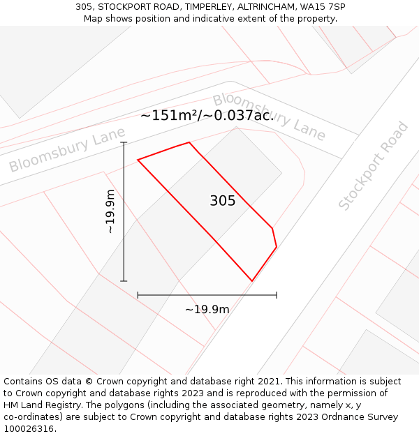 305, STOCKPORT ROAD, TIMPERLEY, ALTRINCHAM, WA15 7SP: Plot and title map