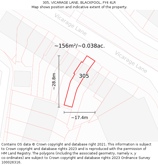 305, VICARAGE LANE, BLACKPOOL, FY4 4LR: Plot and title map